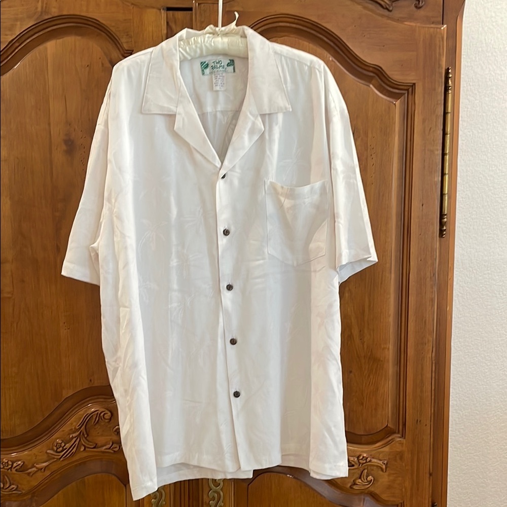 Two Palms white on White  palm tree print Short Sleeve Men's Shirt